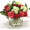 Waterlook® Fuschia Dahlia and Roses, Cream Green Snowballs in Glass Cube