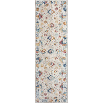Georgette Traditional Floral Area Rug, Gray/Cream, 2'3"x7'7"