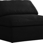Meridian Furniture - Serene Linen Textured Fabric Deluxe Comfort Modular Armless Chair, Black - There's lots to love about the Serene linen textured deluxe cloud-like comfort modular collection, and this piece is not an exception. The soft black linen textured fabric is cozy and sleek to the touch while the overstuffed down/feather cushions provide gentle support so you can relax and unwind like a VIP. Customize your seating with this modular set by adding the pieces you like most. Latches under each piece make it easy to snap them into position for a look that's modern yet welcoming.