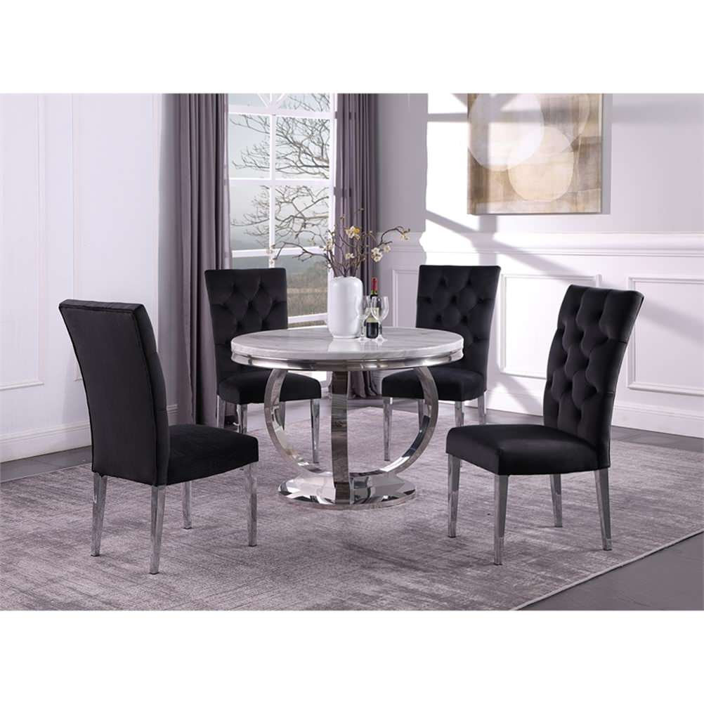 Layla White Modern Faux Marble Round Dining Table with Silver Base ...