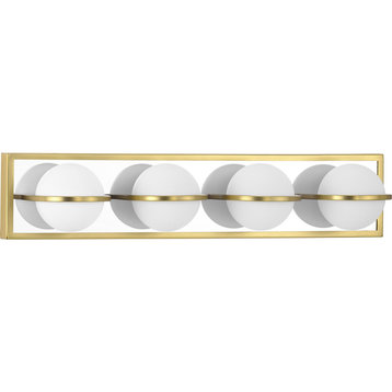 Pearl LED 4-Light Satin Brass Opal Glass LED Modern Bath Vanity Light