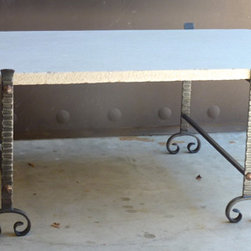 Scored Steel Coffee Table with Limestone Top - Products