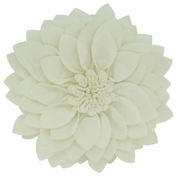 Felt Flower Design Throw Pillow, 13"x13", Ivory