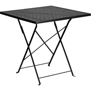 28" Square Black Indoor/Outdoor Steel Folding Patio Table