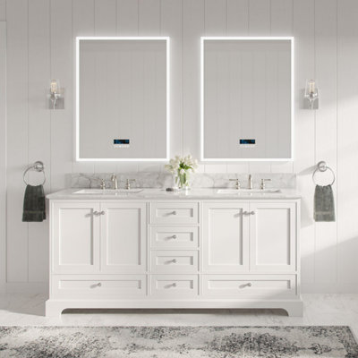 Cascade Bath Vanity, White, 72", Brushed Nickel Hardware, Double, Freestanding