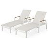 GDF Studio Joy Outdoor Mesh and Aluminum Chaise Lounge, Set of 2, White