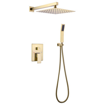 Wall Mounted Rain Shower System with 10Inch Showerhead, Brushed Gold