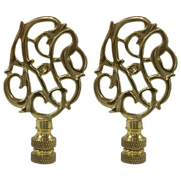 Royal Designs Hand Carved Caste Floral Finial, Polished Brass