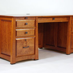 Black Cherry Executive Desk with Ebony Inlay - Desks And Hutches