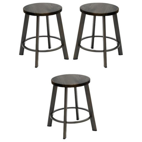 Home Square 18" Stainless Steel Seat Bar Stool in Barnwood Brown - Set of 3