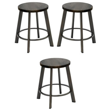 Home Square 18" Stainless Steel Seat Bar Stool in Barnwood Brown - Set of 3