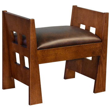 Mission Style Oak and Leather Foot Stool, Model A31