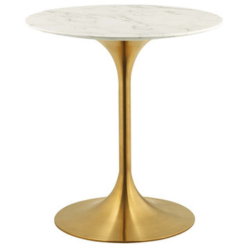 Modway Lippa 28" Round Artificial Marble Dining Table, Gold/WH -EEI-3213-GLD-WHI