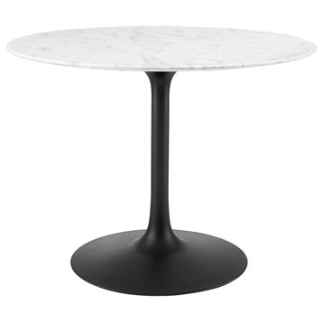 Lippa 40" Round Artificial Marble Dining Table Black White