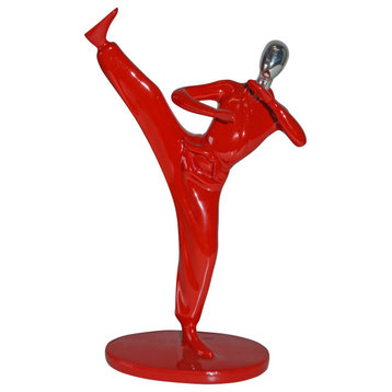 Karate, Krav Maga Front Kick, Red Chrome, Resin Statue - Size: 3" x 7" x 11"H