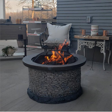 Sunjoy Bianca Outdoor 32" Brown and Gray Wood-Burning Stone Outdoor Fire Pit