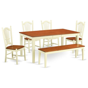 East West Furniture Nicoli 6-piece Wood Dining Set with Bench in Cherry