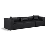 Meridian Furniture - Cube Upholstered Modular Sofa, Black, 3-Piece: 1 Armless Chair, 2 Corner Chair, Vegan Leather - Elevate your space with the luxurious Cube Vegan Leather Modular Sofa. This modular sofa exudes modern elegance, charm, and comfort making it a perfect addition to any contemporary living space. Its clean lines and cube shape are reminiscent of minimalist design, while the plush black vegan leather upholstery adds a touch of luxury and sophistication. The chair's versatile construction and geometric aesthetic seamlessly integrate into various design styles, from sleek living rooms to chic home offices, embodying the essence of modern design and creating a sense of order and tranquility in your space.