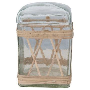 Rattan Wrapped Glass Jar With Lid, Square
