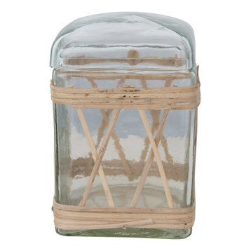 Rattan Wrapped Glass Jar With Lid, Square