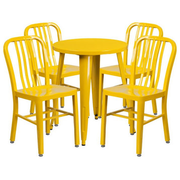Flash Furniture 5 Piece 24" Round Metal Dining Set in Yellow
