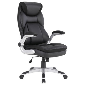 Executive Black Bonded Leather Office Chair With Silver Coated Nylon Base