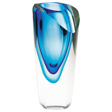 Azure Art Glass Vase 9"