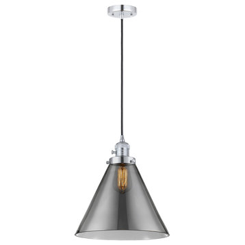 Cone Mini Pendant With Switch, Polished Chrome, Plated Smoke