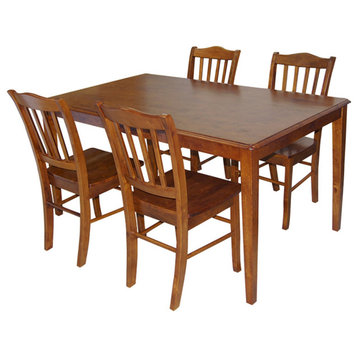 5 Pcs Dining Set, Shaker Design With Large Table & Slatted Back Chairs, Walnut