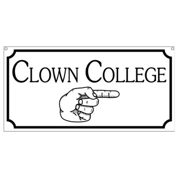 Clown College With Right Arrow, Aluminum Circus Theatre Fair Park Sign, 6"x12"