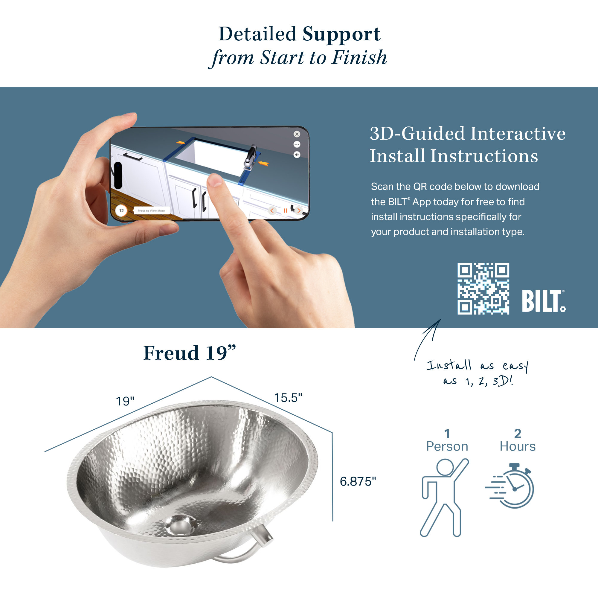Freud Nickel 19" Oval Undermount Bath Sink with Cantara Faucet Kit
