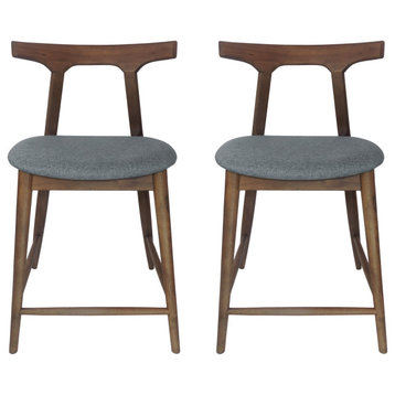 Annett Fabric Upholstered Wood 24.5 Inch Counter Stools (Set of 2), Gray