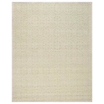 Contemporary Area Rug, High Low Geometric Patterned Wool, Light Green/Ivory