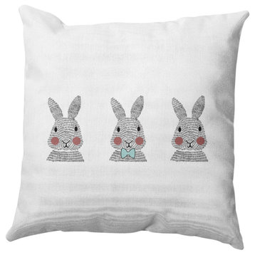 Bunny Triplets Easter Indoor/Outdoor Throw Pillow, Wave Top Blue, 16x16"