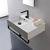 Rectangular Ceramic Wall Mounted Sink, Matte Black Towel Bar Included, No Hole