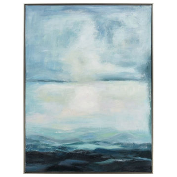 Framed Abstract Ocean Skyline Acrylic Painting on Canvas for Traditional