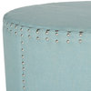 Foster Ottoman, Brass Nail Heads Sky Blue