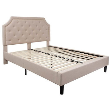 Brighton Queen Size Tufted Upholstered Platform Bed, Beige Fabric