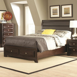 Jaxson Cappuccino Queen Storage Bed with Upholstered Headboard - Panel Beds