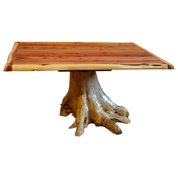 Red Cedar Log Tree Stump Dining Table, 42" X 72"