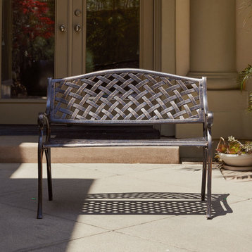 Outdoor Patio Furniture Cast Aluminum Garden Bench, Antique Copper/Bronze