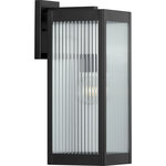 Progress Lighting - Felton Collection Black 1-Light Large Wall Lantern - Achieve the stylish and peaceful home environment you've been waiting for with this beautiful wall light. The rectangular matte black frame's intelligent design is just right for illuminating any outdoor space in need of illumination. The frame holds elongated, rippled glass panels through which a warm, guiding glow will shine.