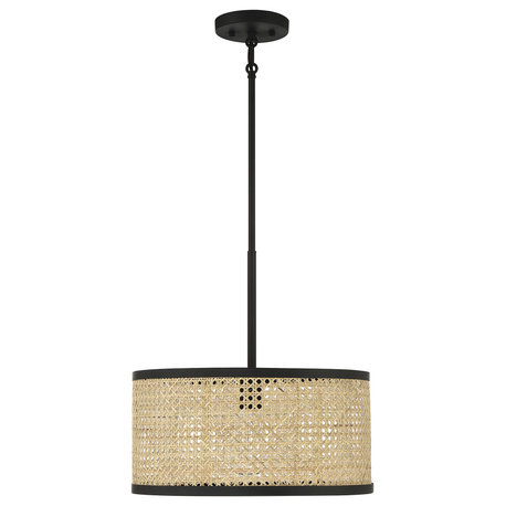 1-Light Pendant, Natural Cane With Matte Black