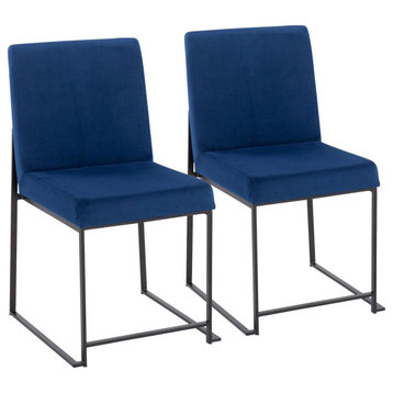 High Back Fuji Dining Chair, Black Steel/Blue Velvet, Set of 2