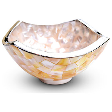Mother of Pearl Four Sided Bowl with Sterling Silver Trim