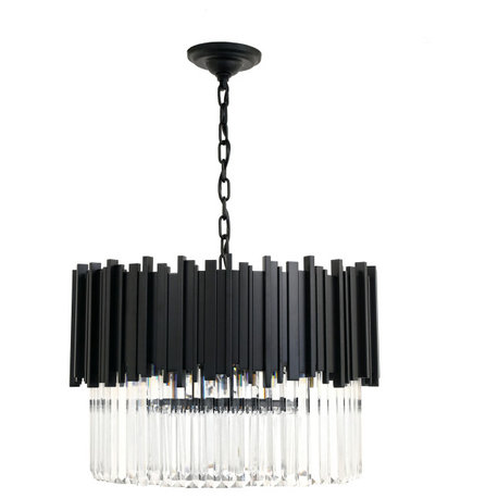 Sosha Modern Matte Black Chandelier Drum With Crystals, 24"