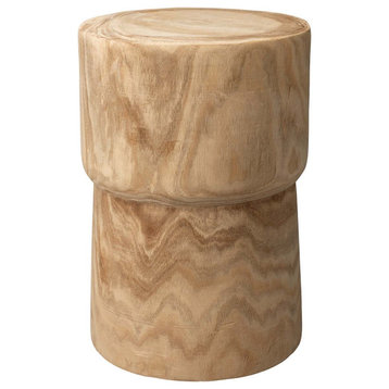 Rustic Modern Solid Wood Block Side Table Round Drum Cork Shape Natural Accent