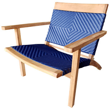 Teak Wood Paris Outdoor Patio Lounge and Dining Chair, Blue