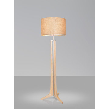 Forma - LED Floor Lamp - Burlap Shade, Wood: Maple, Brushed Aluminum