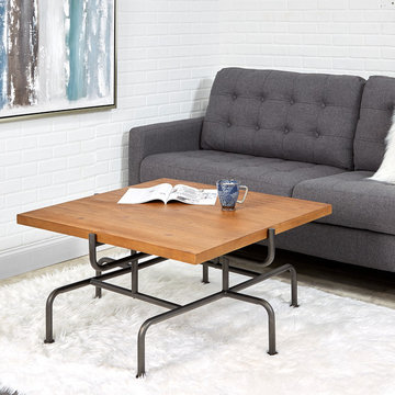 Griffin Metal Pipe Fitting Square Cocktail Table, Gunmetal & Chestnut Brown